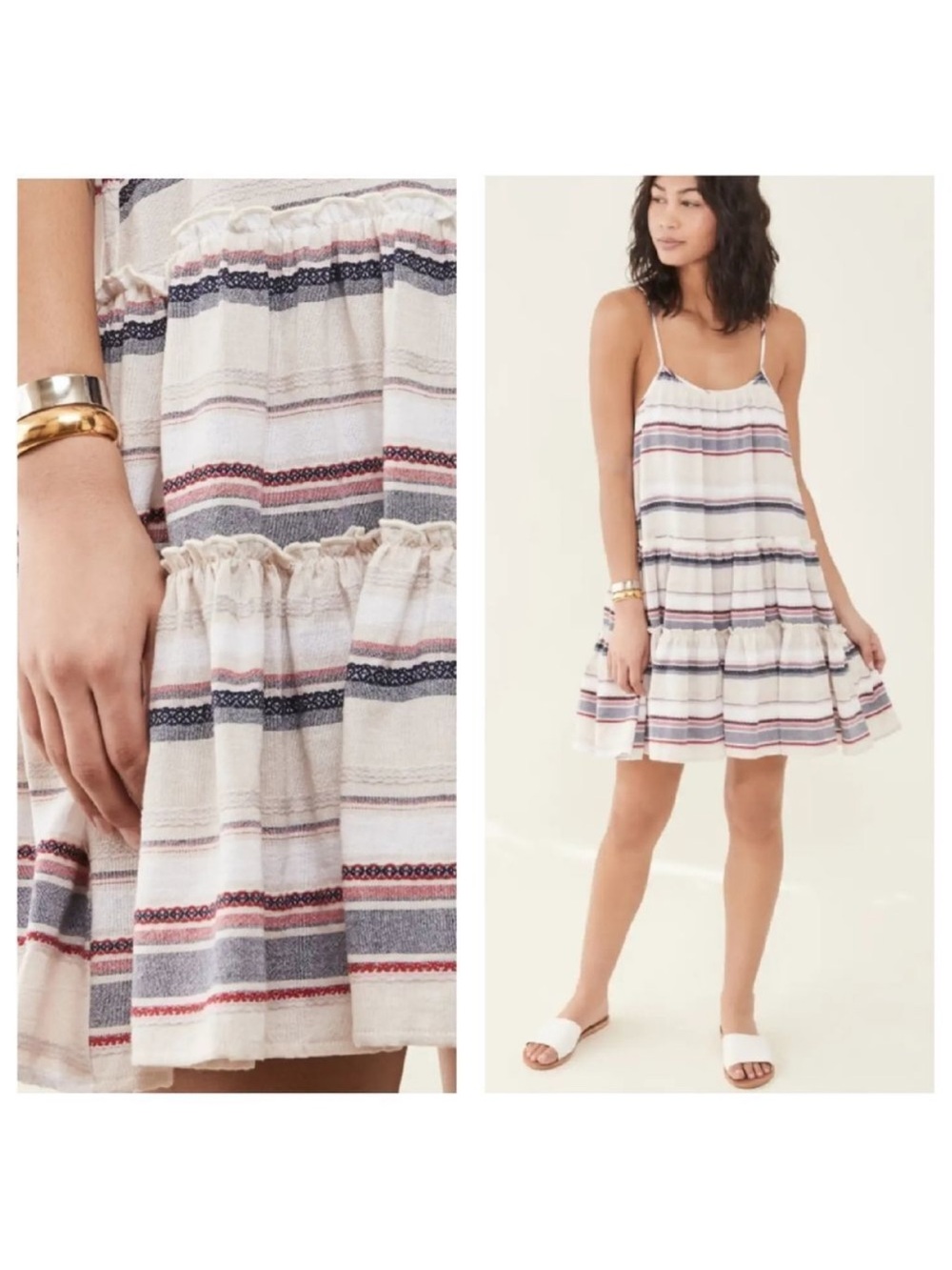 dRA Los Angeles Striped Tiered Mini Dress Boho Ruffle Size S